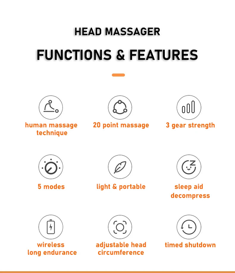 20Massage Heads Orange Scalp Head Massager Red Light Vibrator Octopus Scratcher For Relaxation Stress Migraine